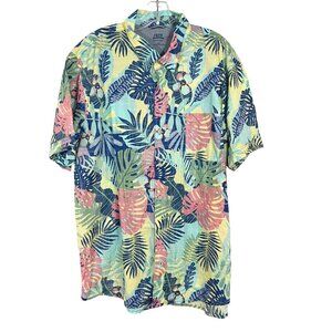 Izod Saltwater Yellow Multi‎ Hawaiian Shirt Leaf Print Tropical Short Sleeve XXL